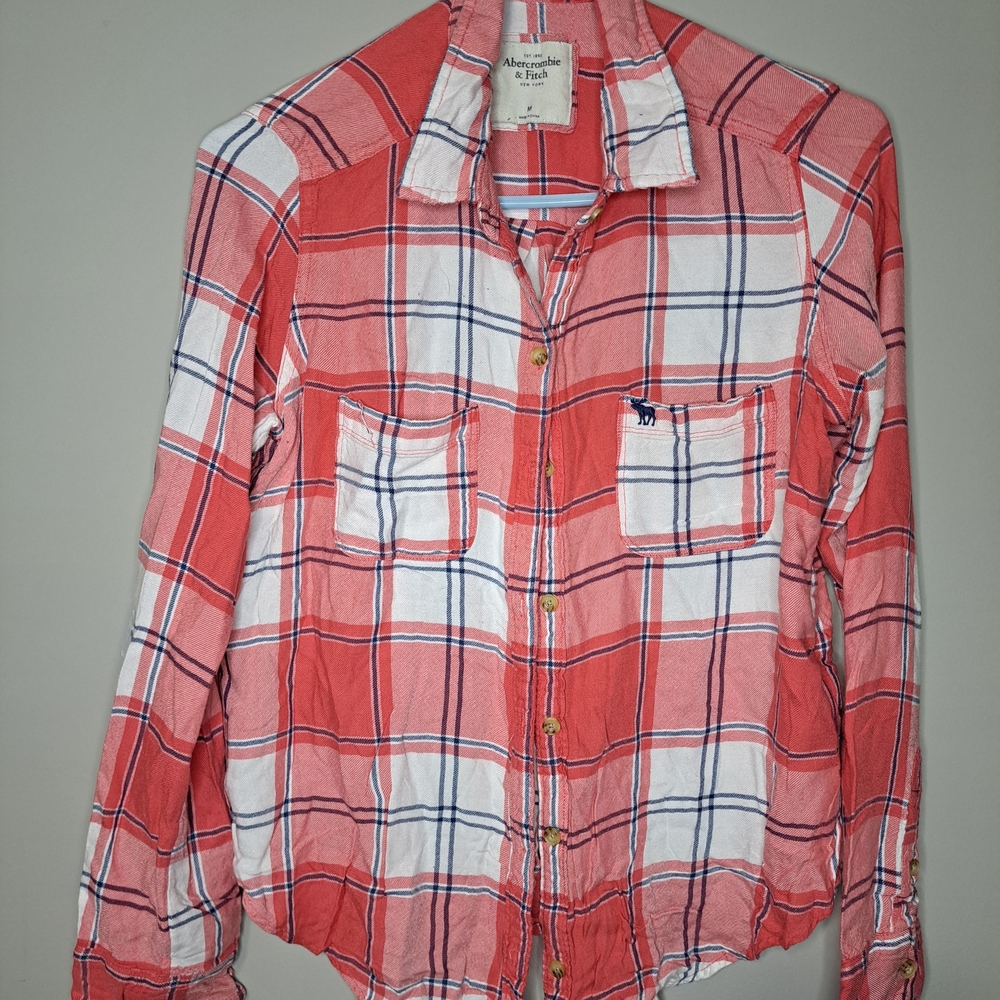 Red and White Plaid Button-Up Shirt